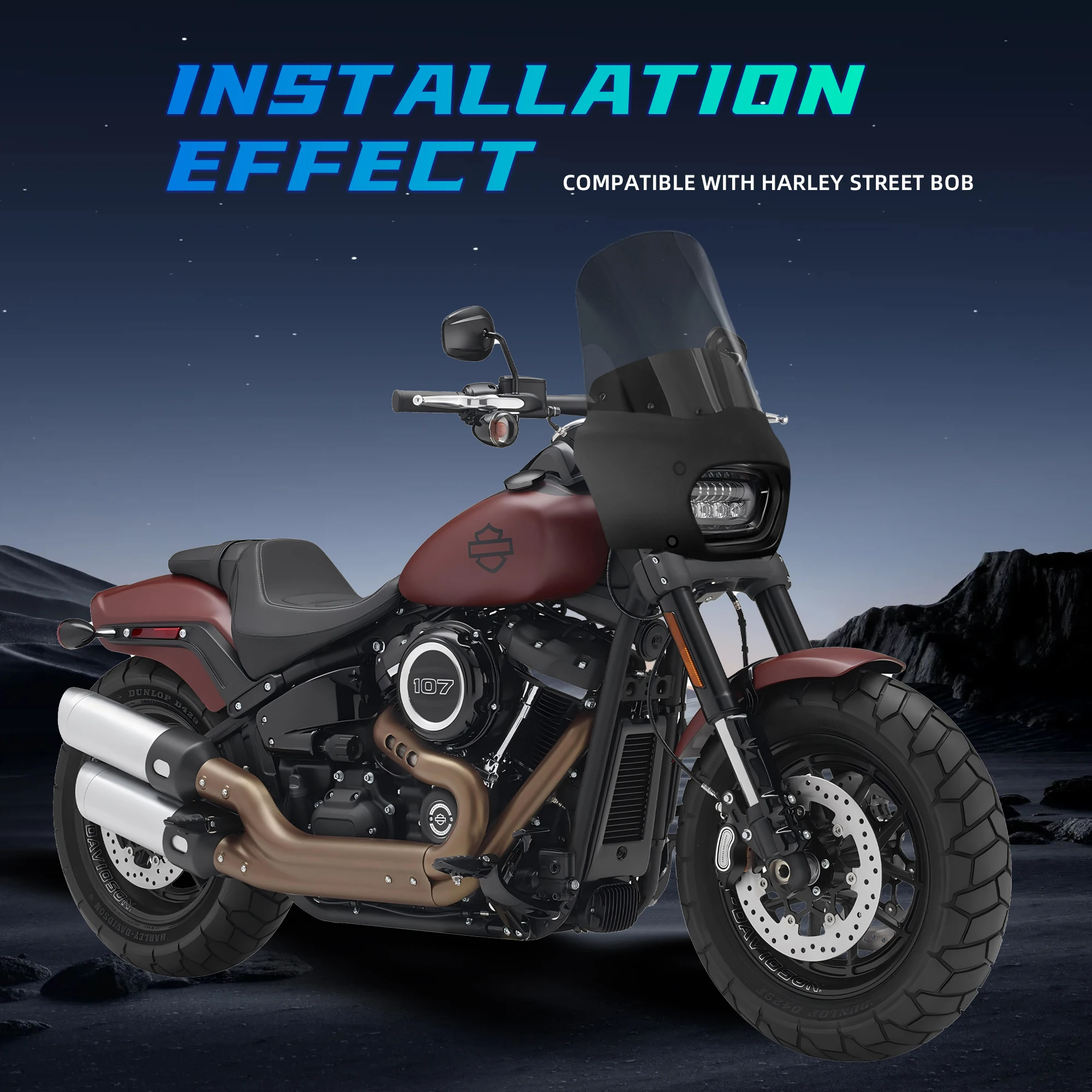 هدية أمامية للدراجة النارية باللون الأسود غير اللامع مقاس 15 بوصة هدية أمامية لدراجة Harley Softail Fat Bob FXFB 2018-19 FXFBS 2018-2024