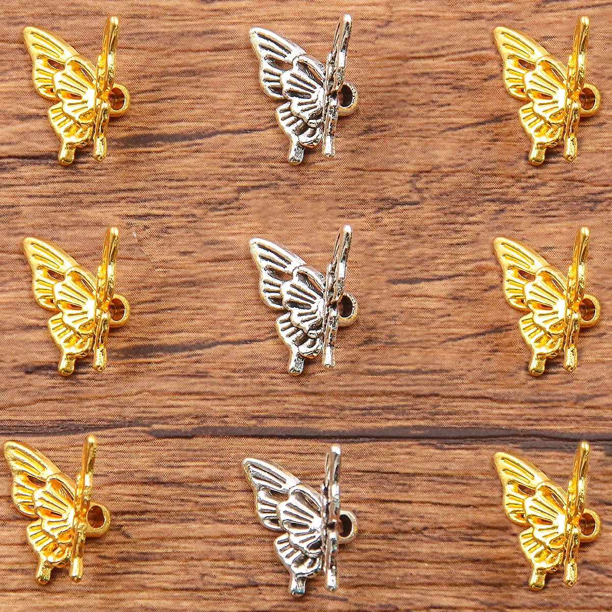 30PCS 13X14mm Metal Alloy Two Color Hollow Simulation Butterfly Charms Animal Pendants For Jewelry Making DIY Handmade Craft