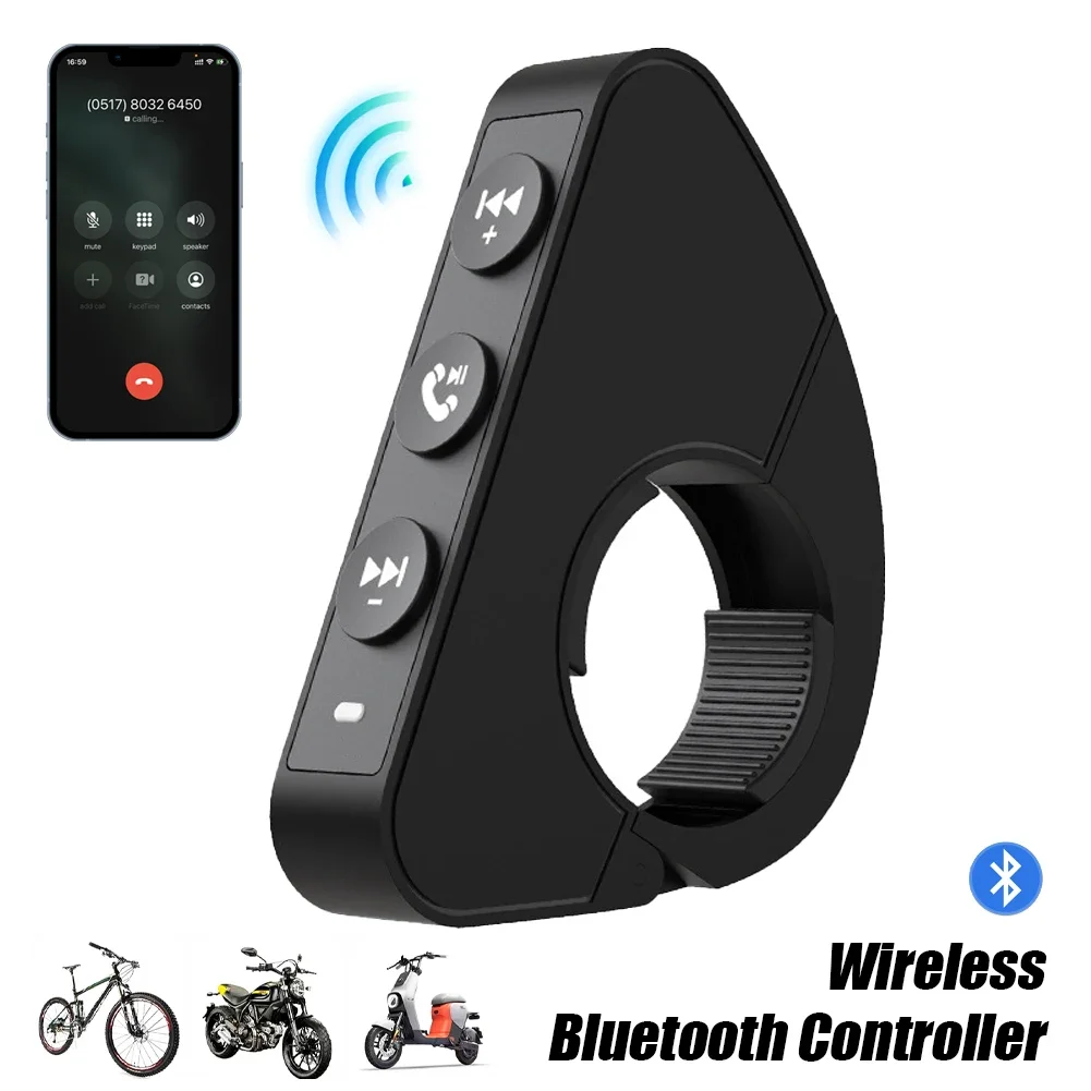 1Pcs Motorcycle Handlebar Control Bluetooth Wireless Hands-free Calls Remote Control Waterproof Bike Handlebar Media Contrl