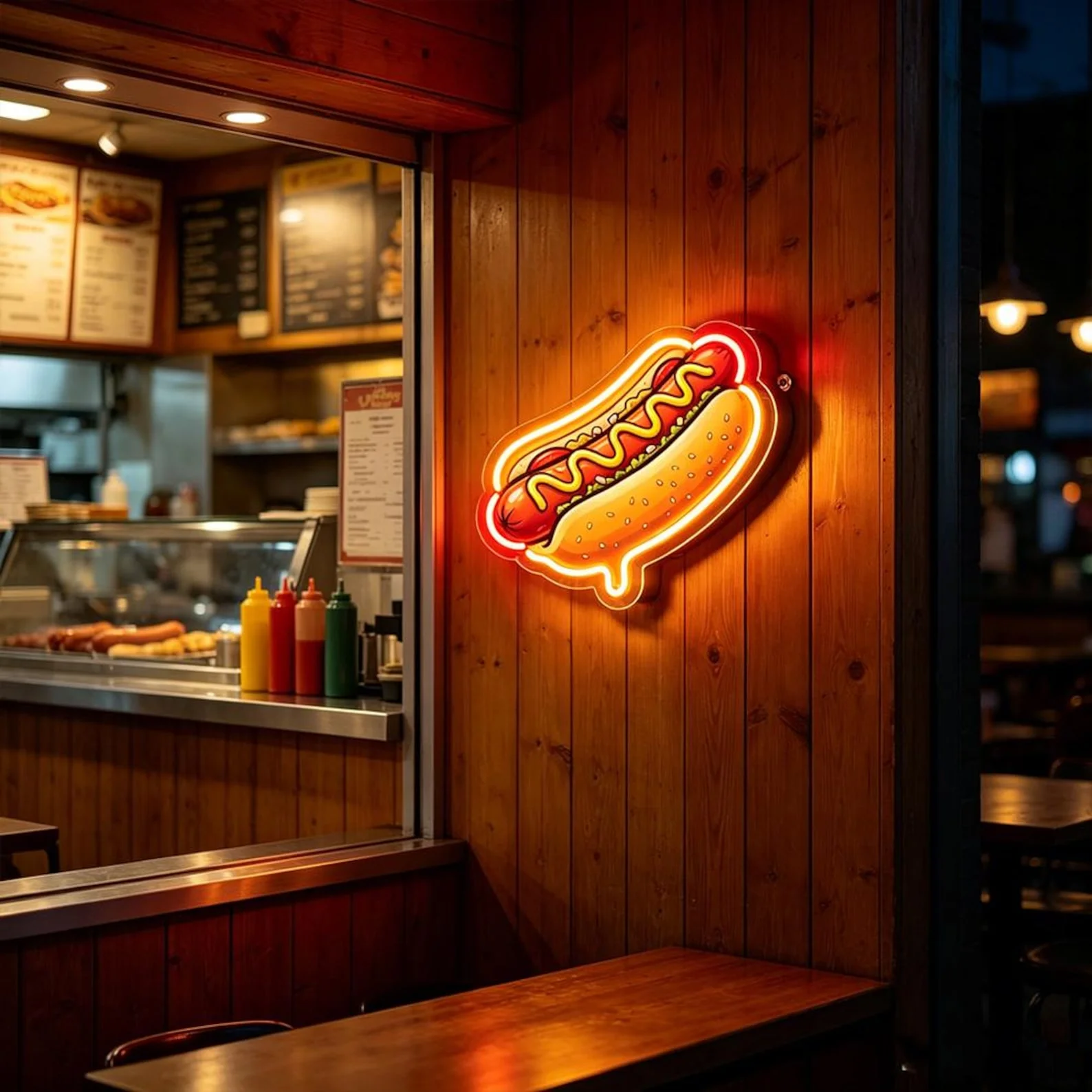 Hot Dog Neon Sign LED Light, Fast Food Wall Decor Lamp for Restaurant Bar Kitchen Diner, USB Acrylic Neon Sign Gift