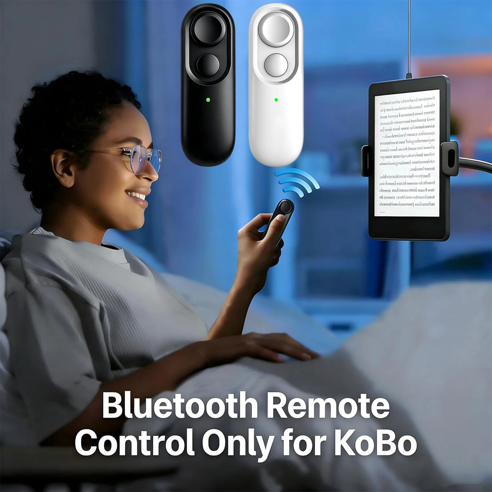 Wireless Page Turner RC Bluetooth 5.4 Low Latency Dual Button Silent Hands Free Remote Control Reading Trigger Clicker for Kobo