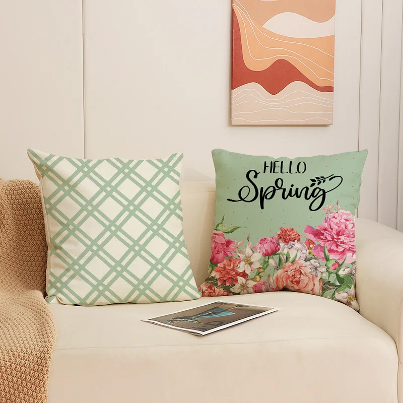 Nordic minimalist geometric print throw blanket made of polyester, green color, bedside cushion for the living room sofa 60x60cm