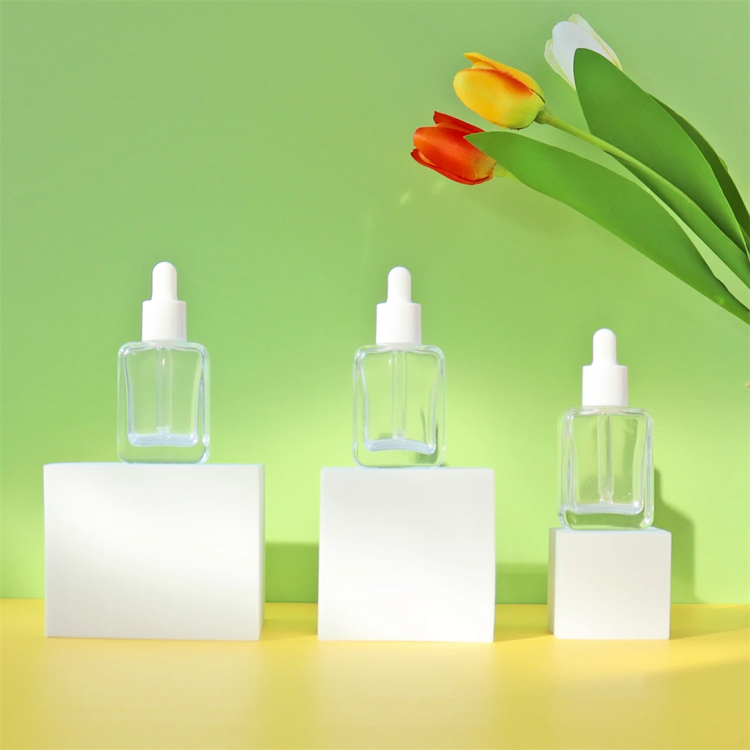 Hot Sale Square Transparent Hair Oil Glass Dropper Bottle Rectangle For Essential Oil Perfume 15ml 30ml 50ml 100ml