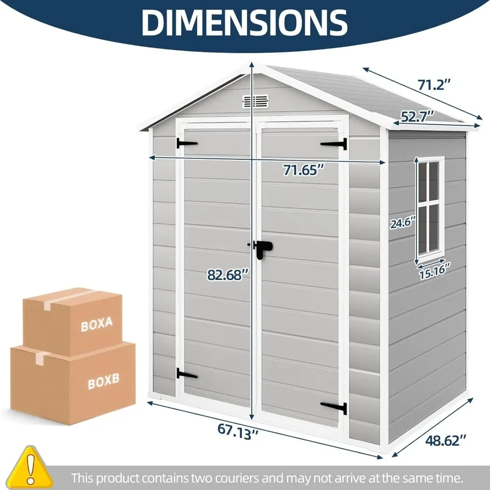 Resin Shed 6x4.4FT,Outdoor Storage Shed with Floor,Plastic Shed with Floor for Garden Tool,Waterproof Outdoor,Lockable Doors