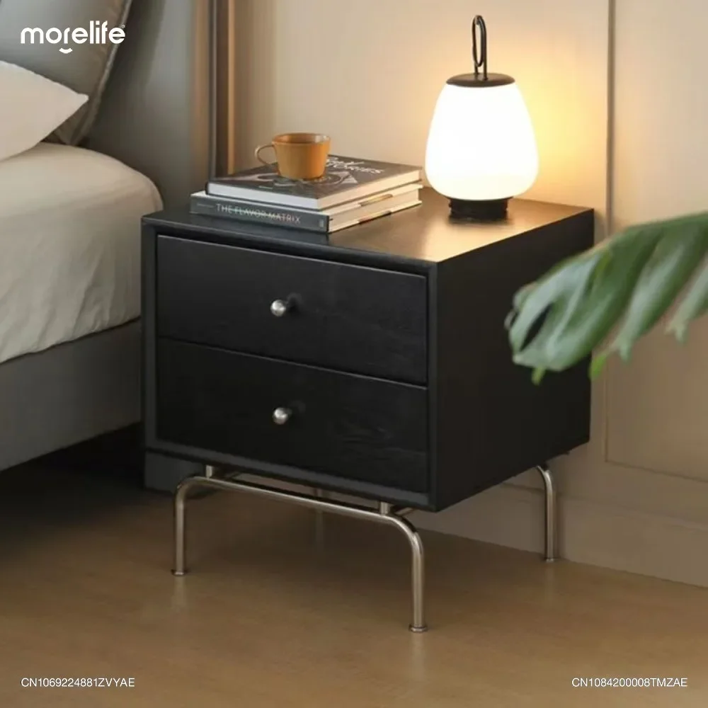 

Nordic Medieval Minimalist Small Black Nightstands Modern Solid Wood Bedside Table Bedroom Storage Cabinet Home Furniture K01+