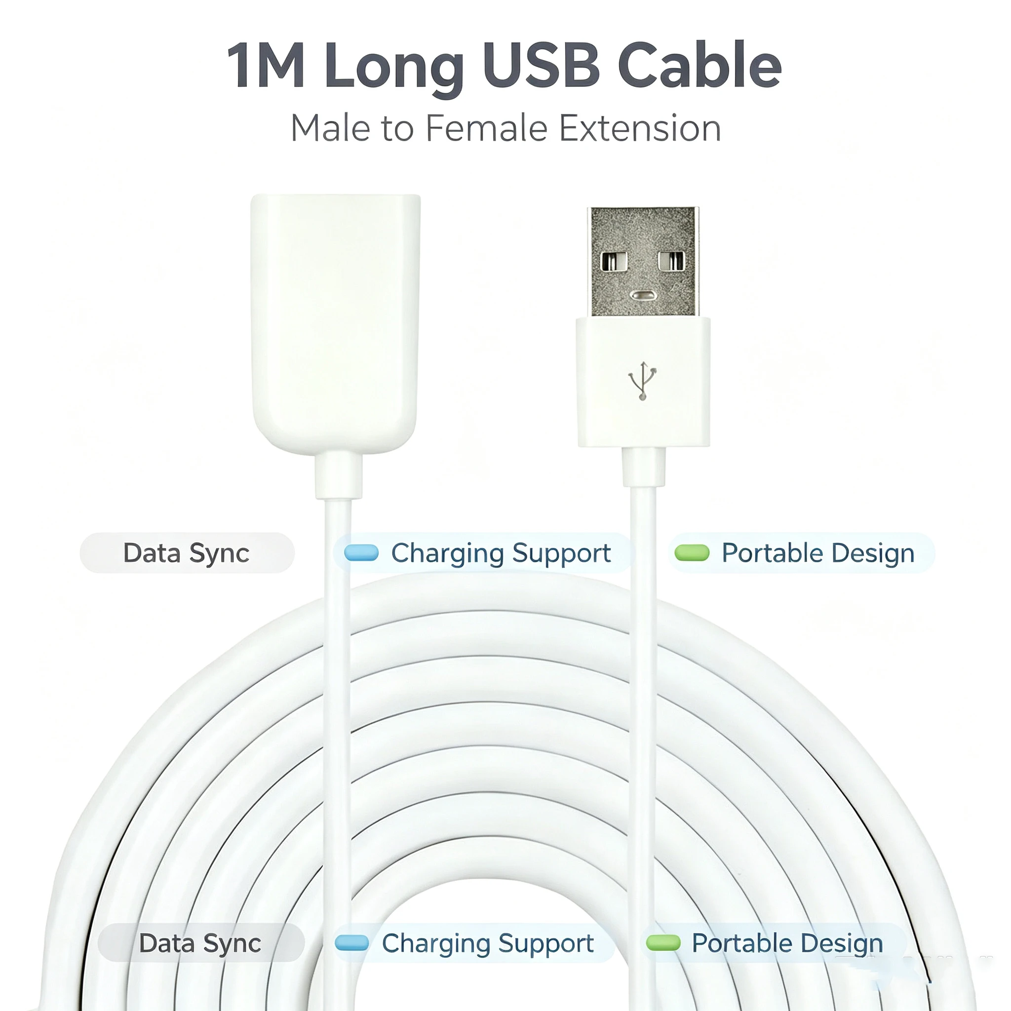 KEBIDUMEI USB 2.0 Verlängerungskabel Stecker auf Buchse, Hochgeschwindigkeits-USB 2.0 Verlängerung für Laptop PC USB-Verlängerung – Detail 3