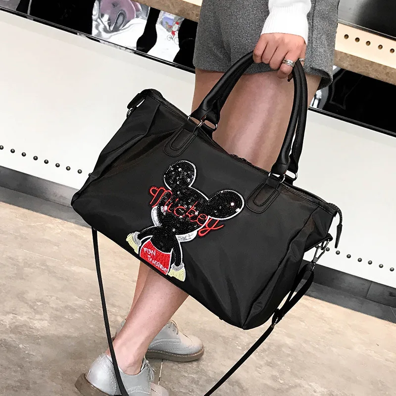 MINISO-bolsa de viaje de negocios con lentejuelas para mujer, bolso de un solo hombro con diseño de Mickey, de gran capacidad, para Fitness y Yoga,