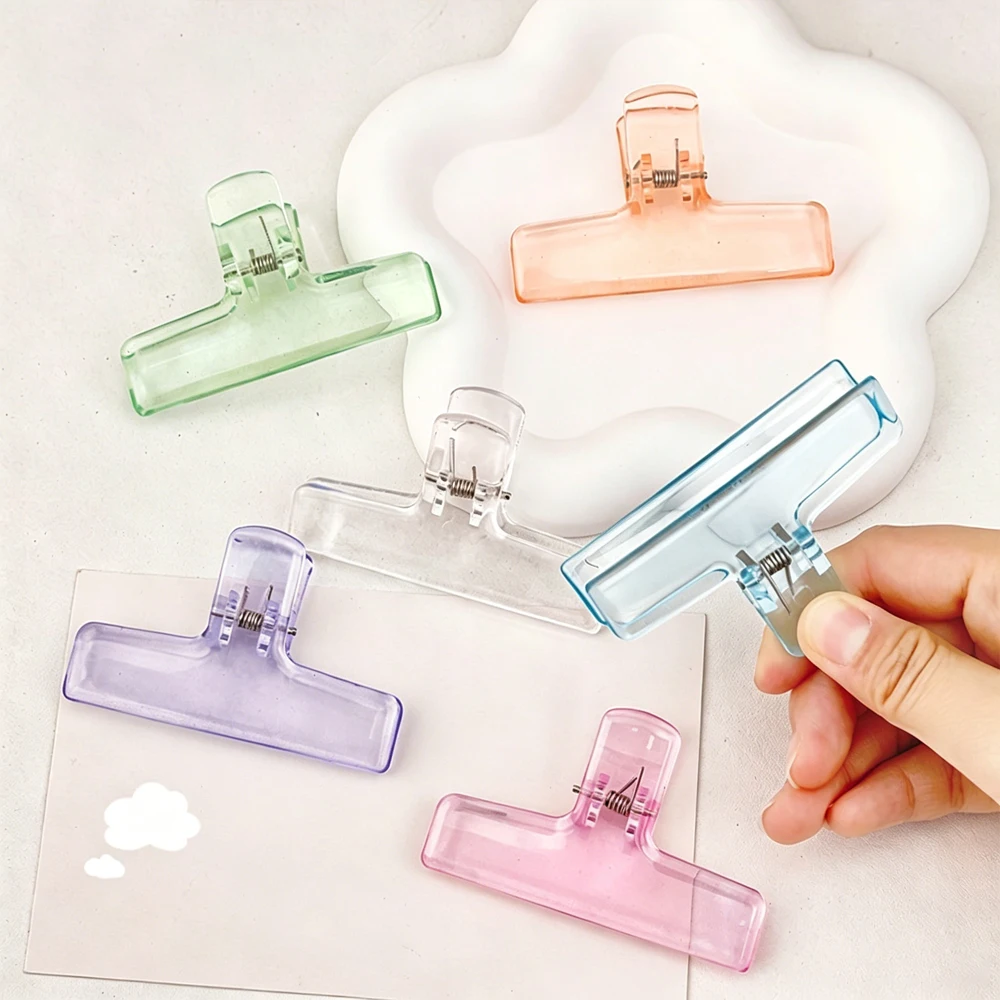 6Pcs Transparent Acrylic Jelly Clip, Student Exam Paper Storage Packaging Bag Closure Clip, Long Tail Clip, Bill and Document Folder Clip