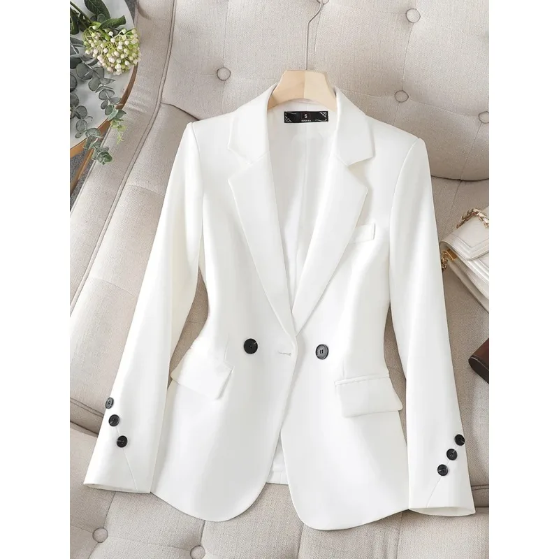 Traje elegante de oficina para mujer, chaqueta Formal de manga larga, con botonadura única, color negro, caqui y blanco