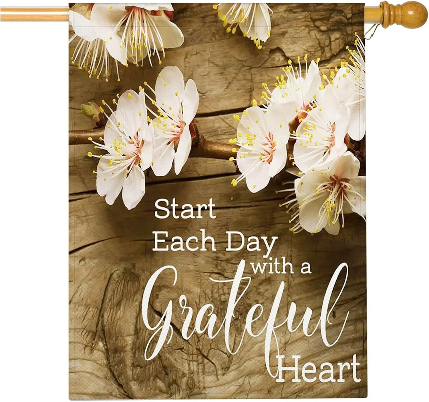 Mugod Star Each Day with A Grateful Heart Burlap House Flags for Outdoor, Pink Floral Branches Large Yard Flags 28 x 40 Doub EEZ