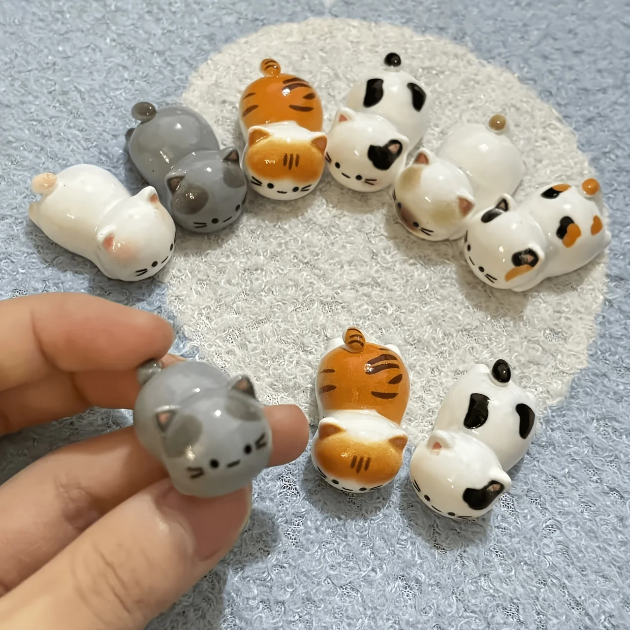 6/9PCS Cartoon Party Cat Mini Ornament Cute Pet Doll Desktop Micro Landscape Pottery DIY Decoration
