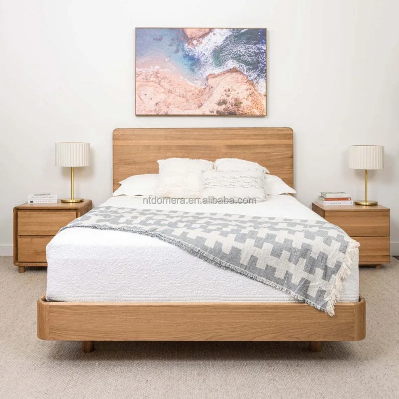 Solara Modern & Rustic Design Solid American Oak Bed Frame Double Queen King Soft Bed for Home & Hotel Use Solid Wood Style