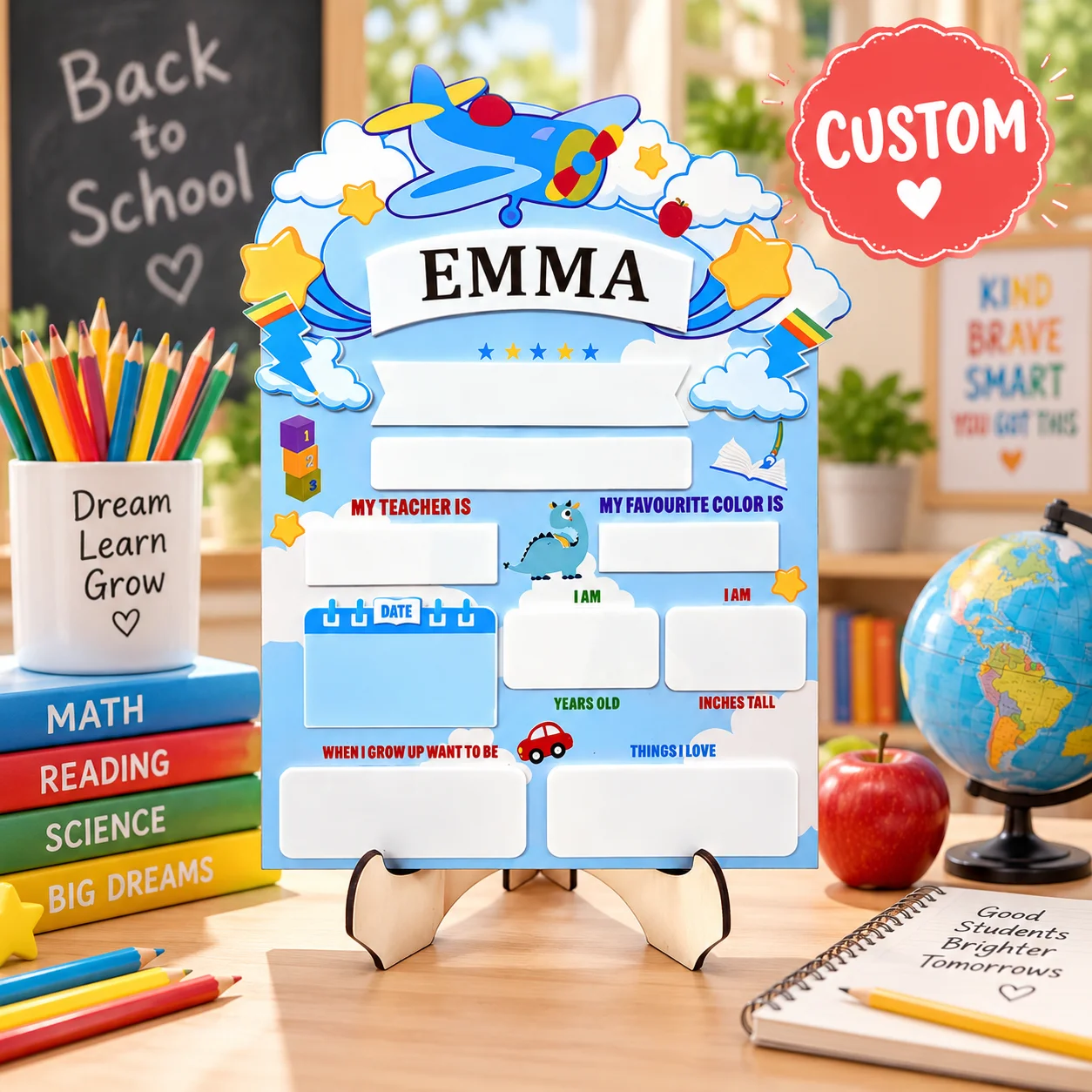 Custom First Day School Board Personalized Back to School Sign Wooden Acrylic Milestone Name Plaque for Kids Classroom Decor Set