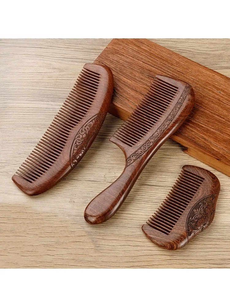 Peigne de poche en bois de santal noir naturel or, dents Super étroites, sans poux statiques, peigne à barbe, coiffure