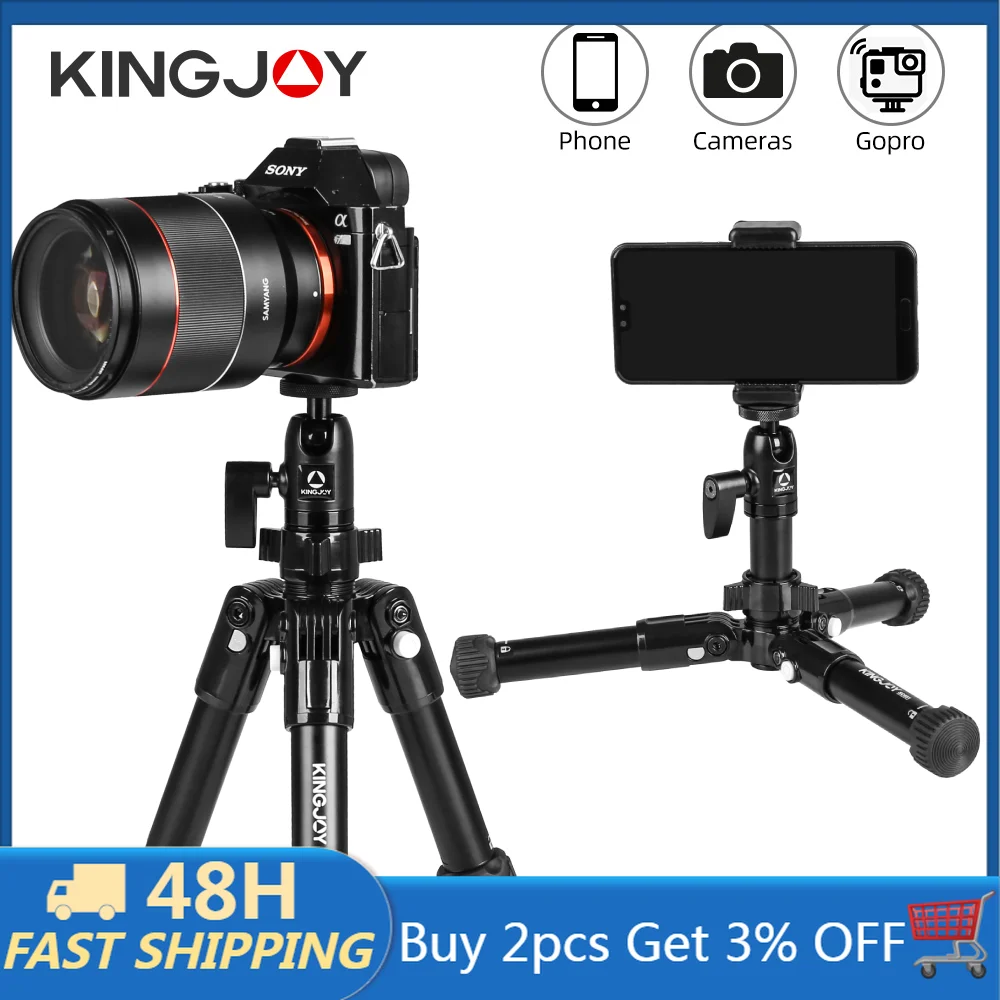 KINGJOY Tripod for iPhone Portable Camera Tripode Mini Tabletop Phone Stand with 360 Degree Ball Head for SLR Travel Photography