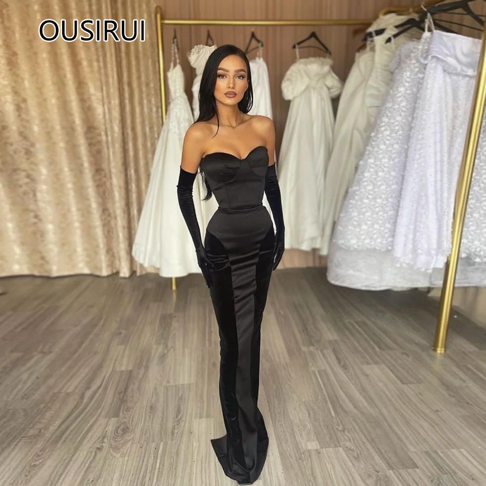 

OUSIRUI vestidos de festa Popular Sweetheart Collar Satin Prom Gown with Seqins Sheath Floor-Length Prom Party Dress for Women