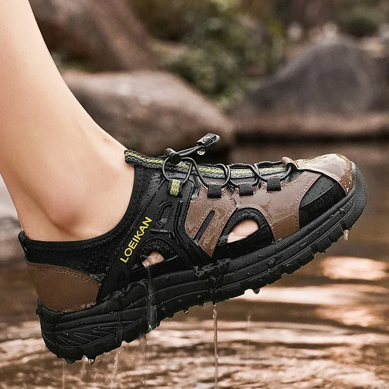 

Летние мужские тапочки, повседневная уличная пляжная обувь, сандалии, прогулочные шлепанцы, удобная модная легкая обувь, мужская обувь