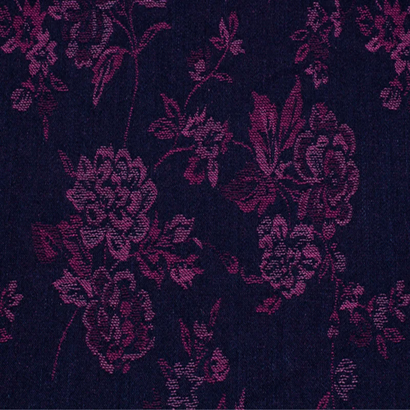 Good Vintage Purple Flower Customized High Density Embroidered Jacquard Denim Fabric Meter Sewing Material DIY Dress/Clothing/