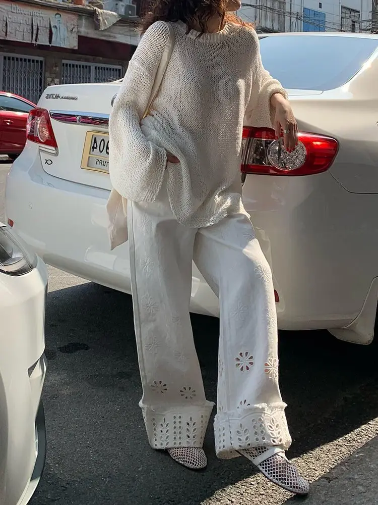 

Винтажные белые женские джинсы Y2k в стиле ретро с вышивкой, Harajuku, джинсовые брюки оверсайз 2000-х годов, мешковатые брюки 2025, 90-х годов, одежда