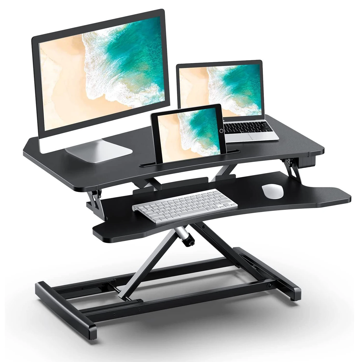 

880 Height Adjustable Workstation, Electric Sit-Stand Desk, with Removable Keyboard Tray and USB Interface, 85 x 50.8 x 50 cm