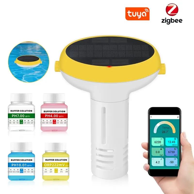 N75R-フローティングプール水質テスター 7 in 1 Tuya Zigbee Wifi ソーラーインテリジェント塩素計 PH ORP 温度計