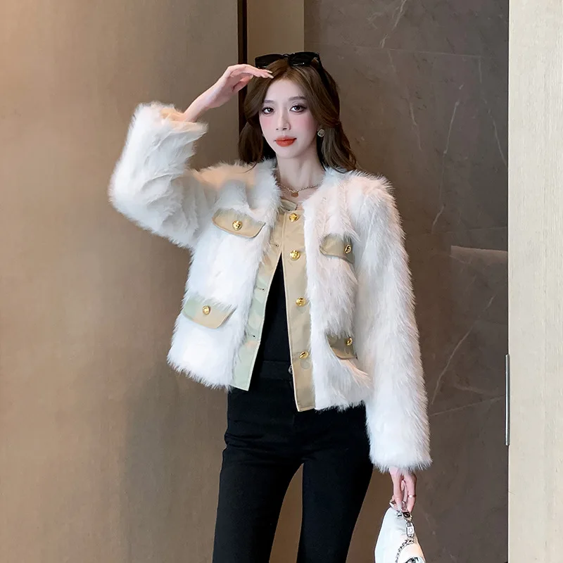 

Autumn Winter New Fragrant Wind Faux Fox Fur Grass Coat Women's Short Warmth Jackets