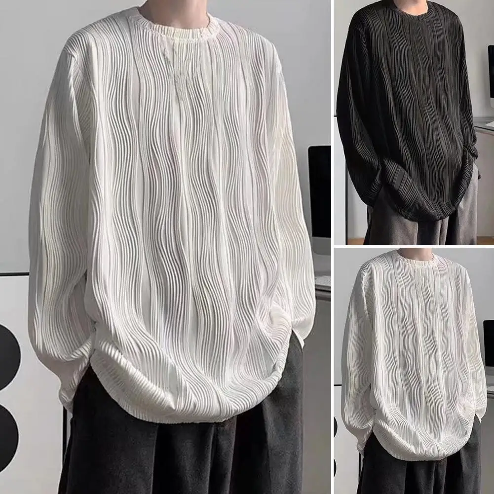 

Футболка мужская с круглым вырезом, пуловер с длинным рукавом, свободного покроя, текстура водной волны, в стиле хип-хоп, летний топ, повседн...