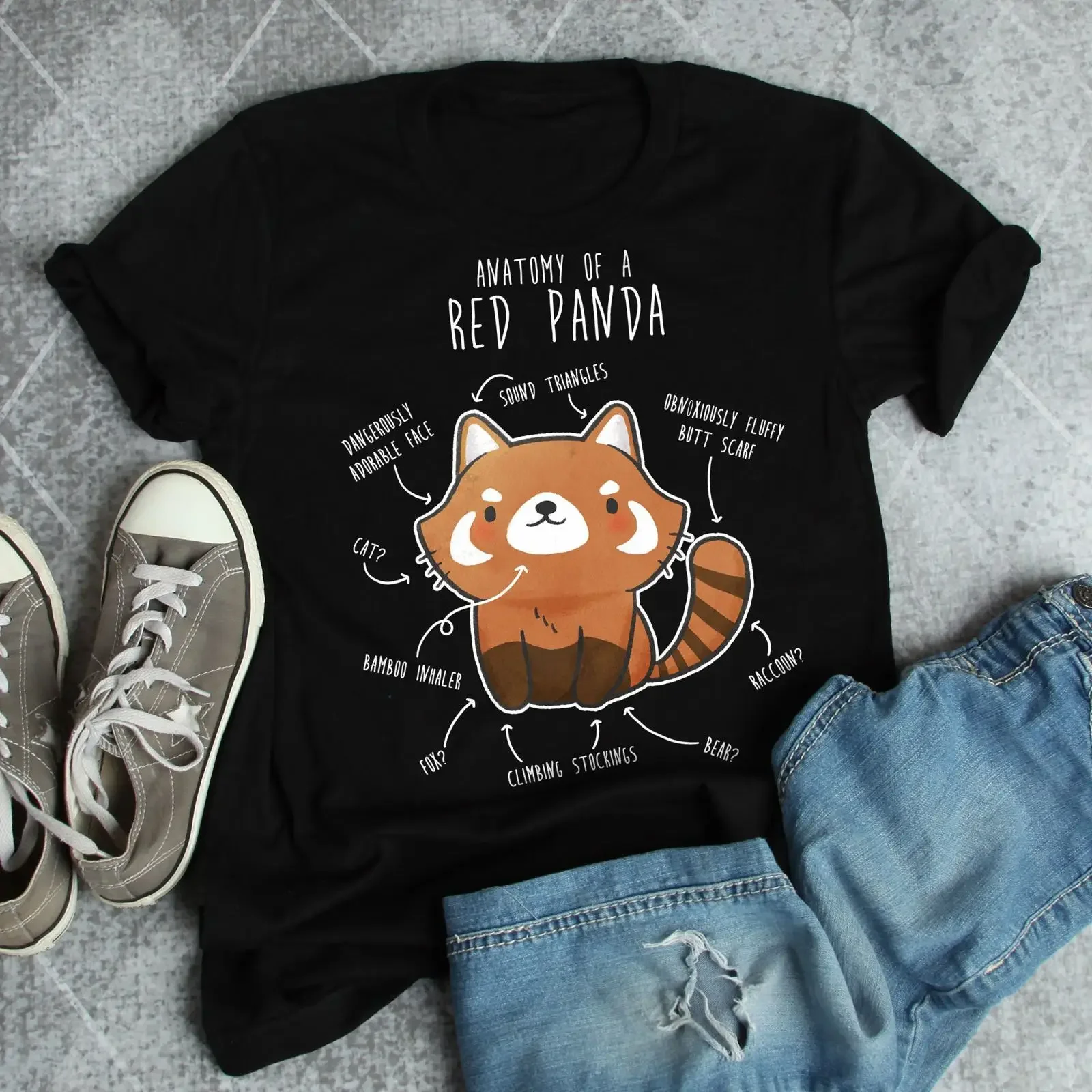 Funny Anatomy of Red Panda T Shirt Cute Wild Animal for Lover Zoo Keeper Zoologist Wildlife Top vintage Washed Soft Breathable