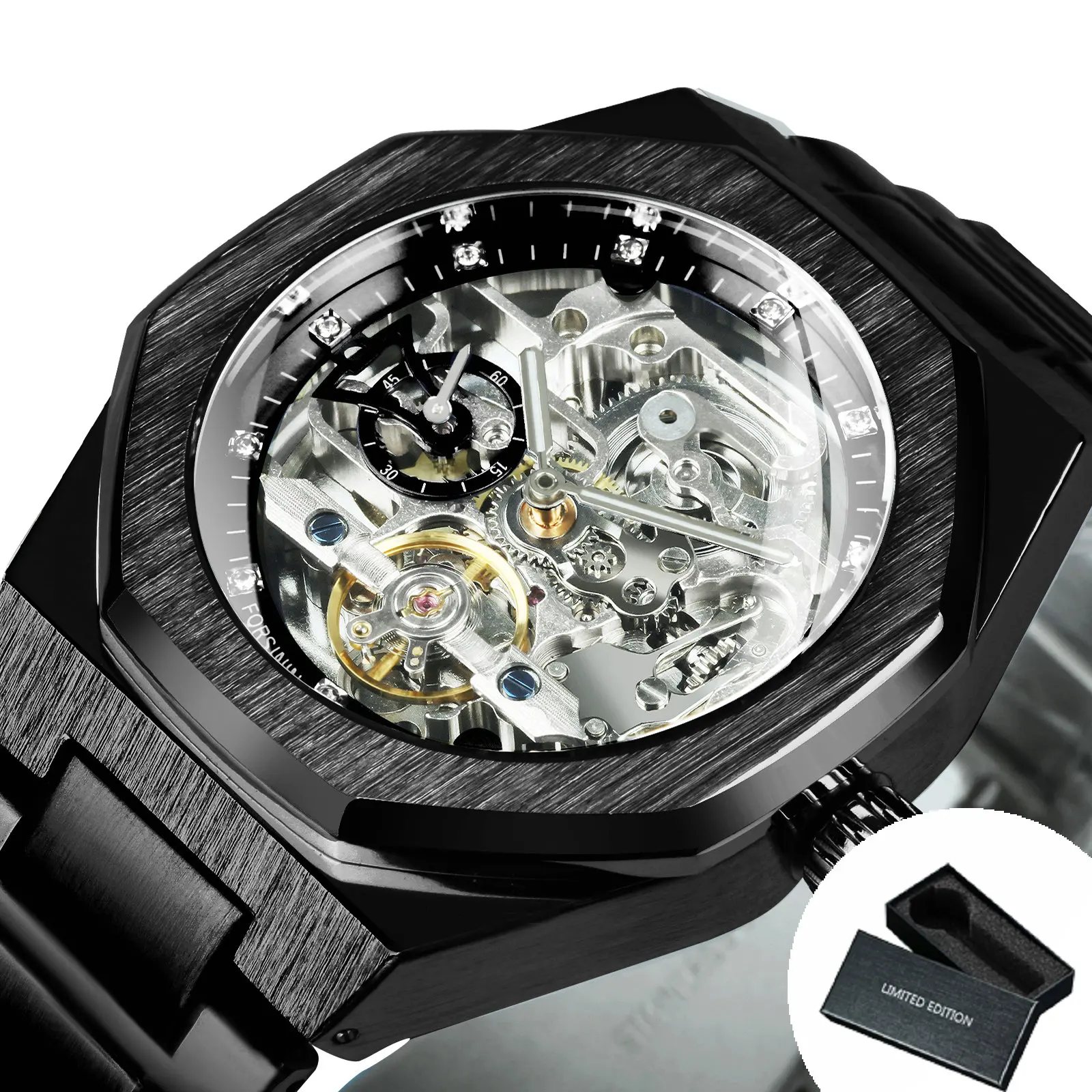 FORSINING Mannen Analoge Quartz Horloge Transparant Skelet Horloge
