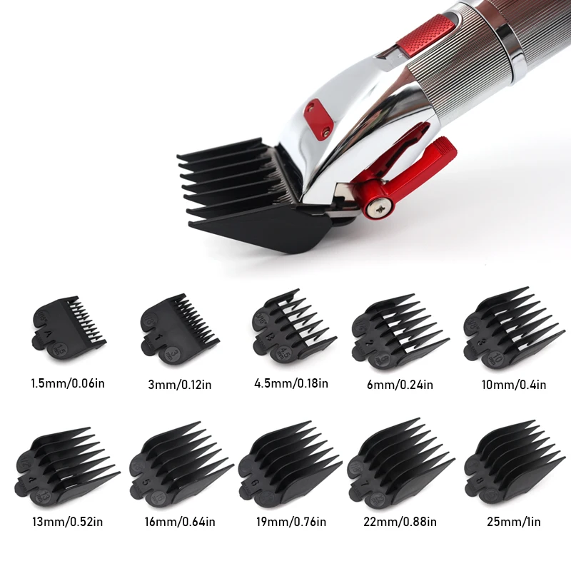 1.5-25 มม.10pcs ตัดผมหวีสําหรับ Professional Hair Trimmer เครื่อง Universal Guards อุปกรณ์ตัดผม Trimmer หวีจํากัด