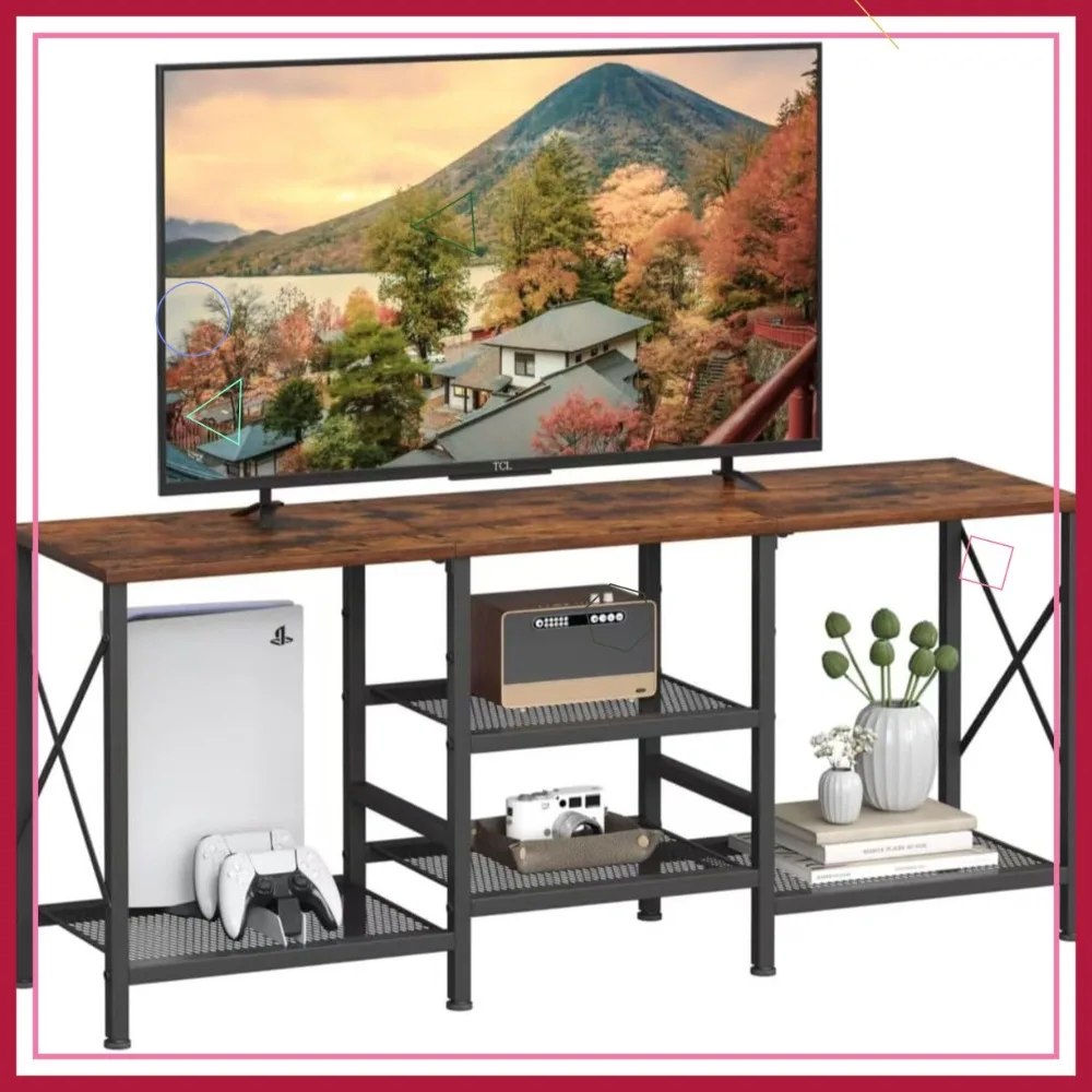 

Тумба под телевизор в деревенском стиле, коричневая, для телевизоров 55 дюймов, развлекательный центр с 3-уровневыми открытыми полками, консольный столик для гостиной или спальни