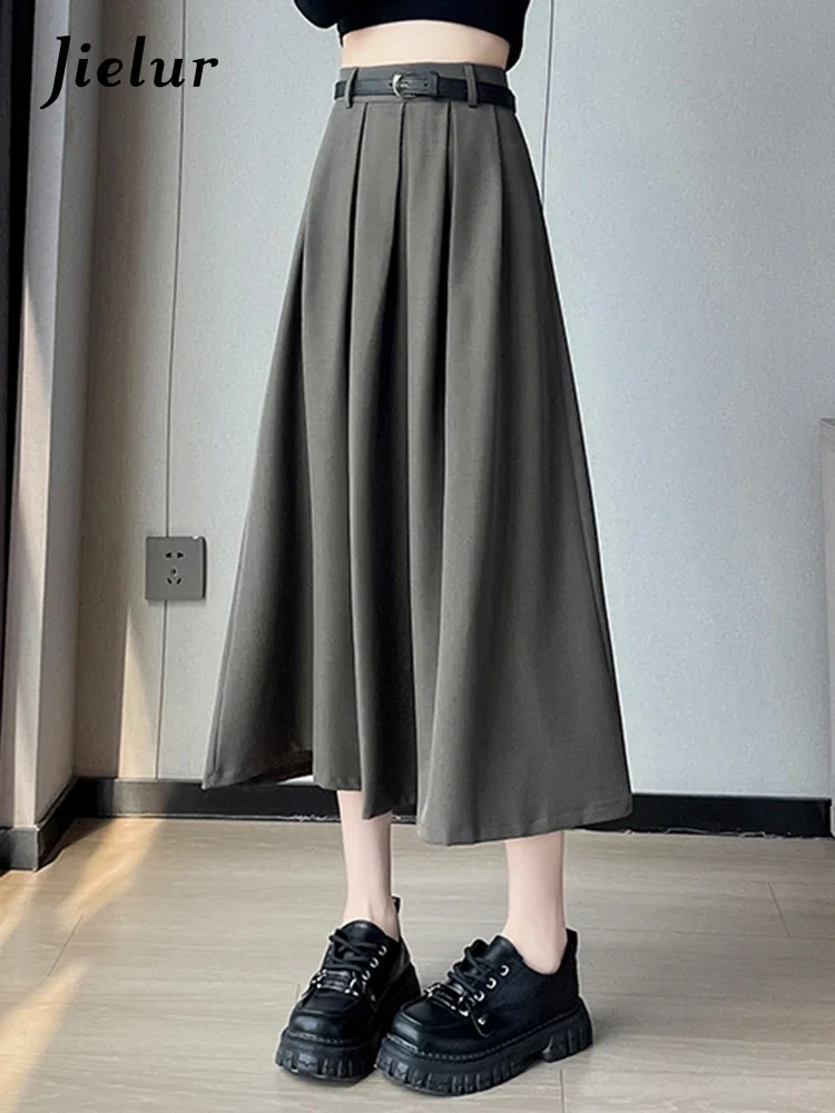 

Jielur Classic Black High Waist Slim Women Midi Skirts Autumn Pure Color Basic Simple Casual Fashion 3-colors Female Suit Skirts