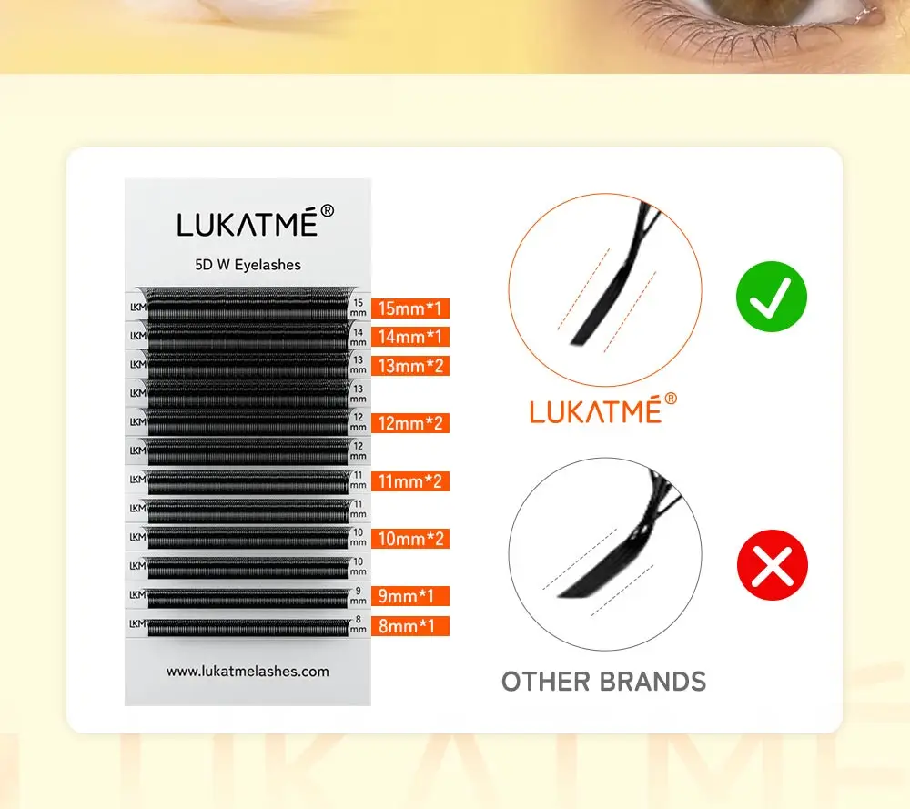 LUKATME 2 Stück Gemischte Stile YY W Wimpern + Pinzette, 4D-7D Braune Volumenfächer D/M Curl 7-15mm Großhandel Wimpernverlängerungs-Set – Detail 7