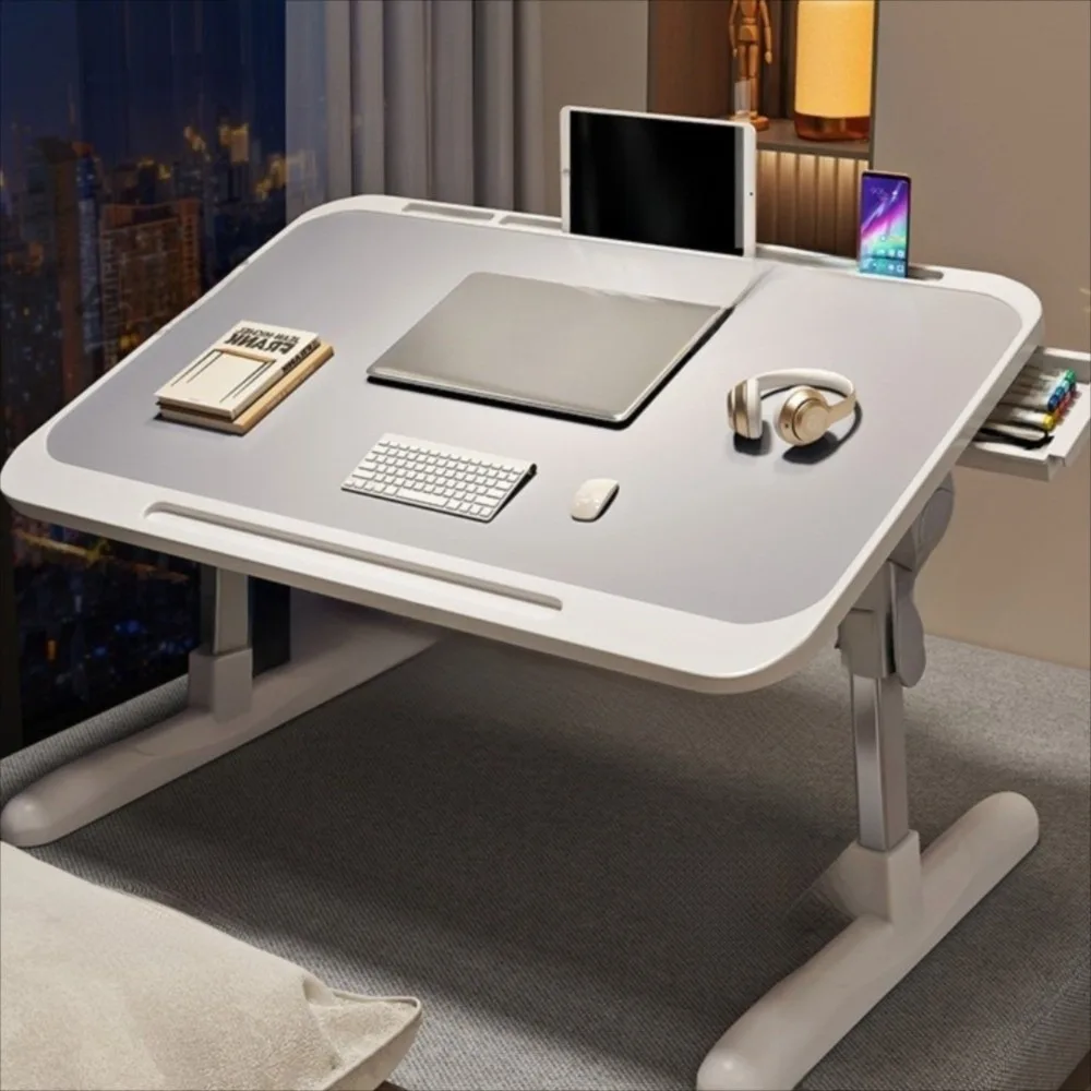 

Multifunctional Adjustable Height Lifting Bed Table Display Stand with Drawer Lazy Learning Desk Foldable Laptop Table Reading