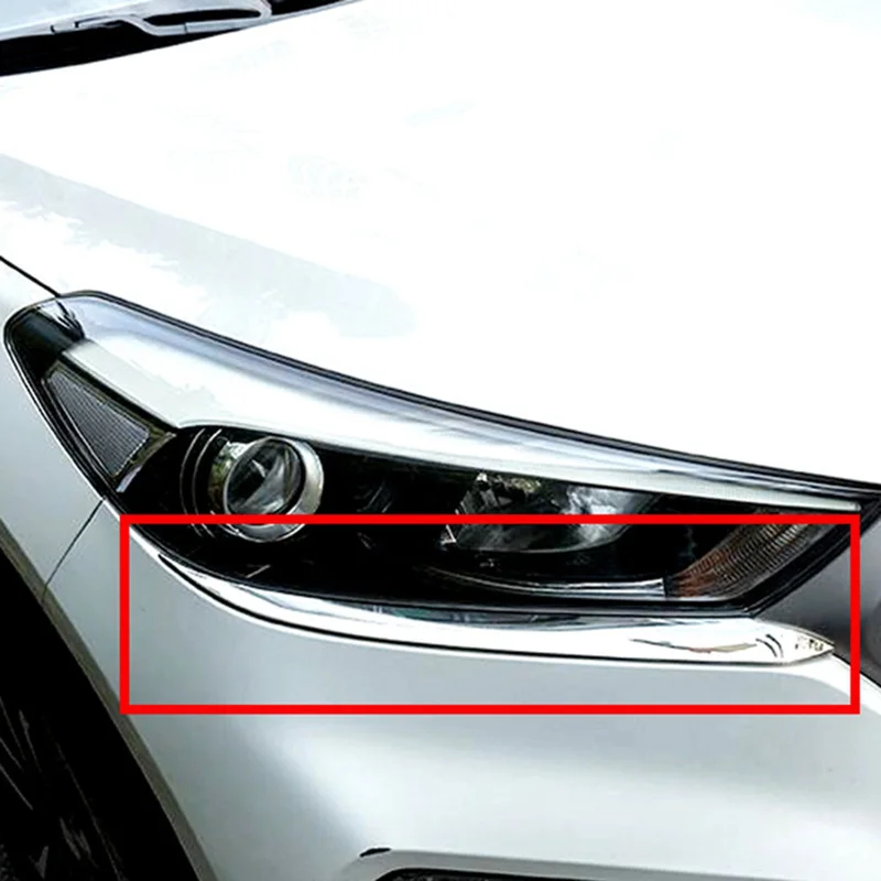 2PCS Chrome Front Head Light Lamp Eyelid Eyebrow Strip Cover Trim Styling Accessories For Hyundai Tucson 2015 2016 2017