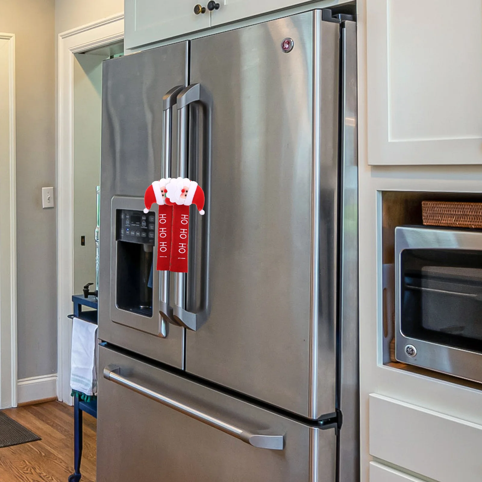 

2pcs Red Santa Claus Fridge Handle Cover Xmas Decorative Refrigerator Protector Wear-Resistant Non-Woven Kitchen Appliance Cover