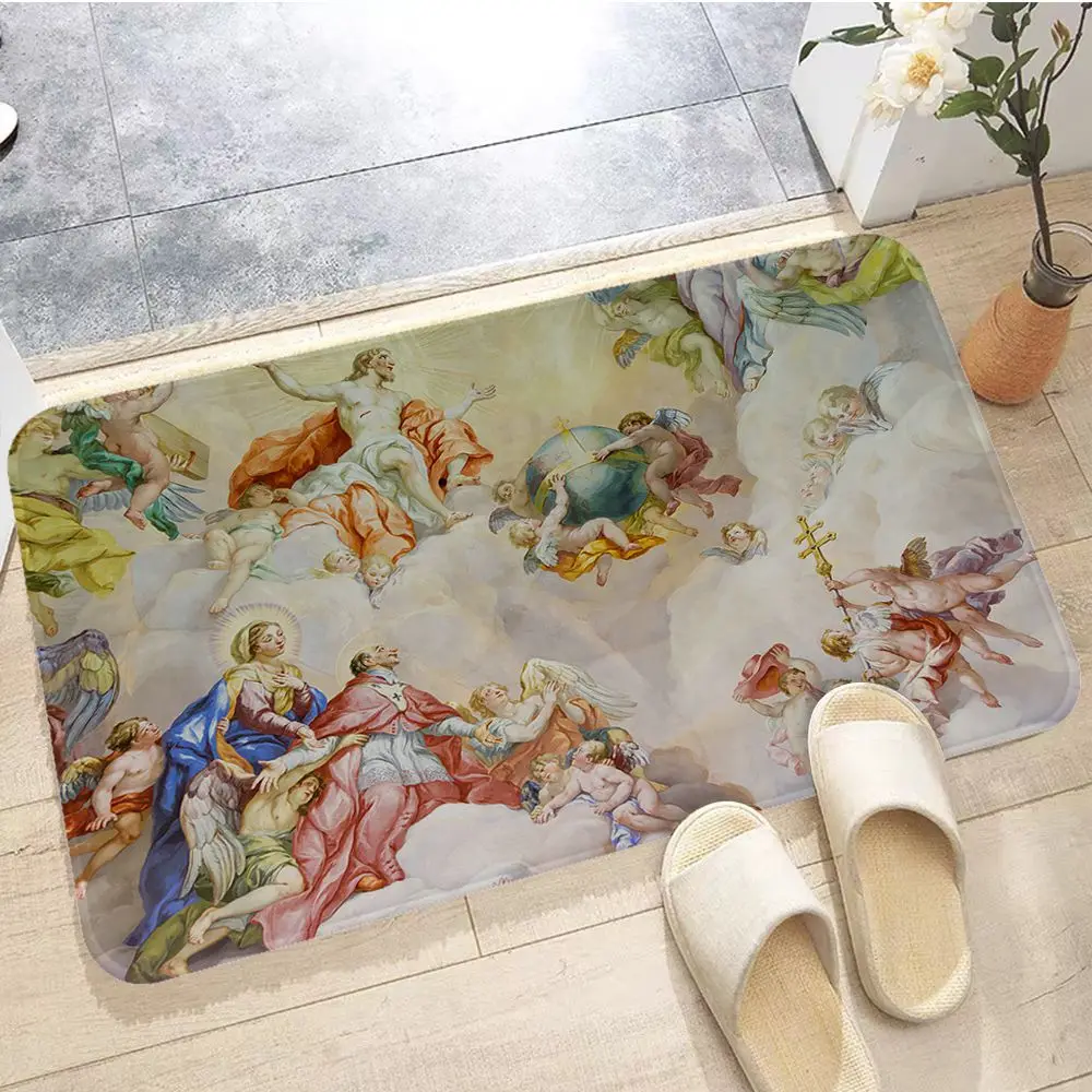 Christian Church Mural Angel Bath Mat Kids Room Bedroom Decoration Balcony Anti-Slip Doormat Living Room Bedside Mats