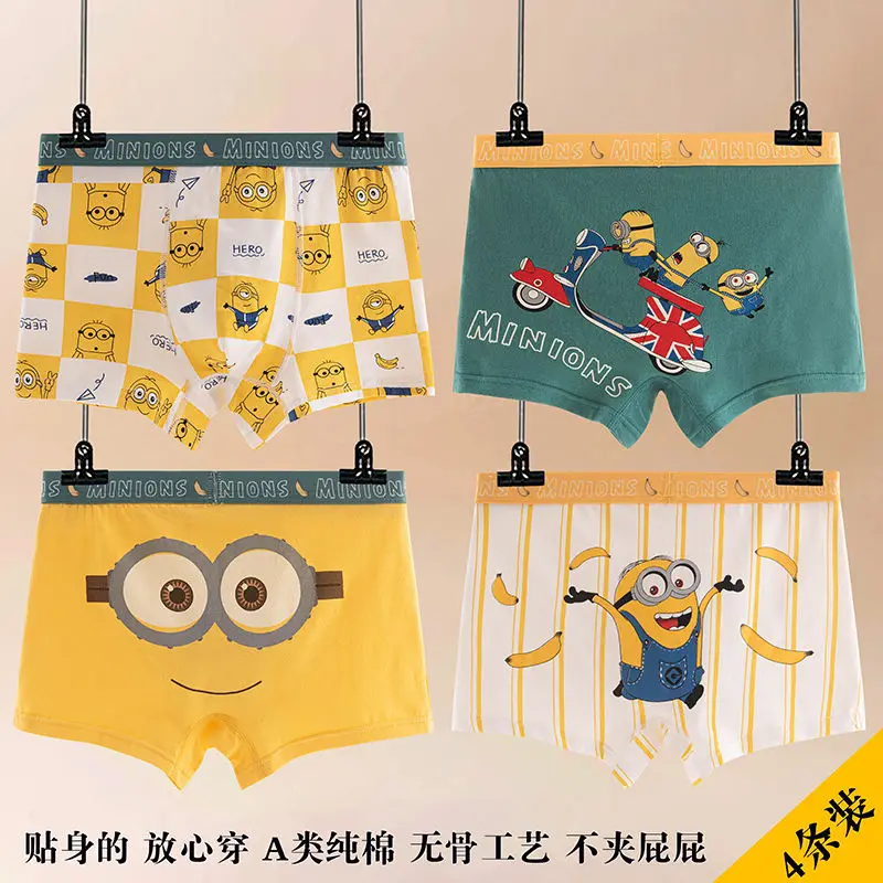 Despicable Me Minions Animation Peripheral Cartoon Pure Cotton Children\'s Underwear Creative Kawaii Boy Boxer Bottoms Wholesale