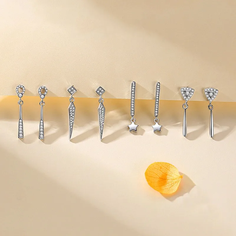 أقراط من الفضة الإسترليني S925 بتصميم هندسي بسيط وعصري للنساء #4