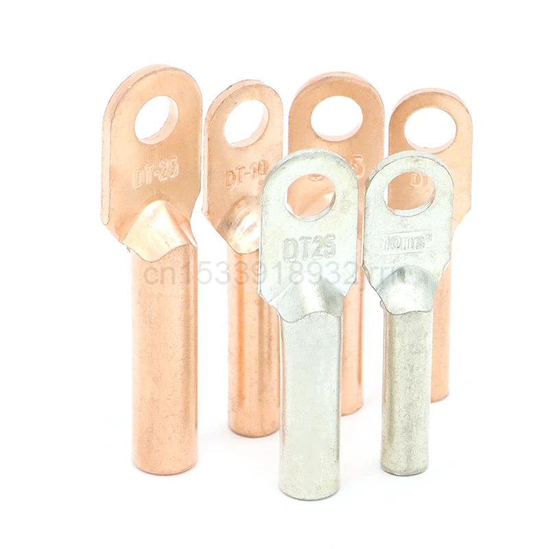 1Pcs DT-10/16/25/35/50/70/95 Splice Pure Copper Wire Connector Cable Joint Cold Pressure DT Type Crimp Terminal Blot Hole Nose