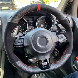 Car Steering Wheel Cover Braid Hand Sewing Suede Leather For Volkswagen Golf 6 GTI MK6 VW Polo GTI Scirocco R Passat CC R-Line