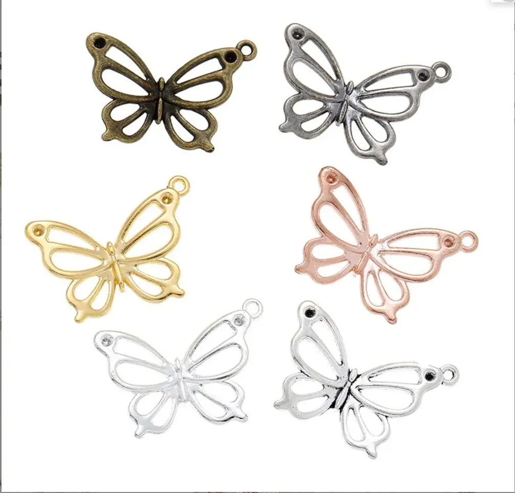 50pcs New Product 6 color Butterfly Hollow out Charms Pendant Jewelry Metal Alloy Jewelry Marking 27*19mm F0121