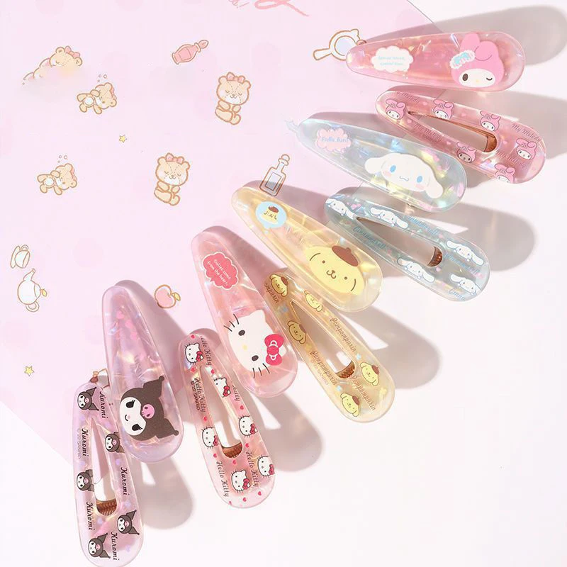 2PCS Hello Kitty Sanrio Kawaii Anime Hair Clip Cute Sweet My Melody Cinnamoroll Cartoon Headwear Accessories Gifts For Girls