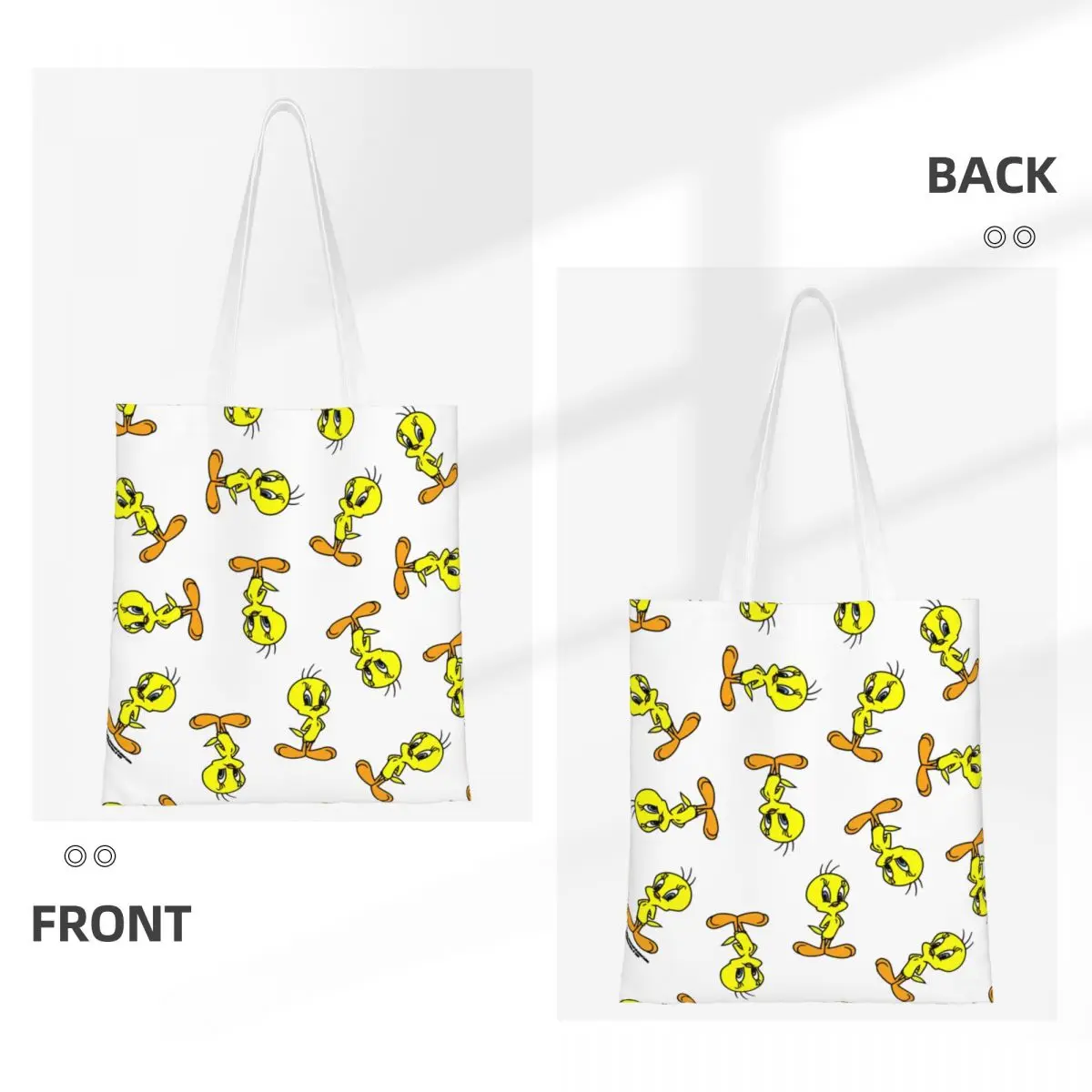 Custom Yellow Bird Cartoon Games Tweetys Shopping Canvas Bag Women Recycling Grocery Shopper Tote Bags