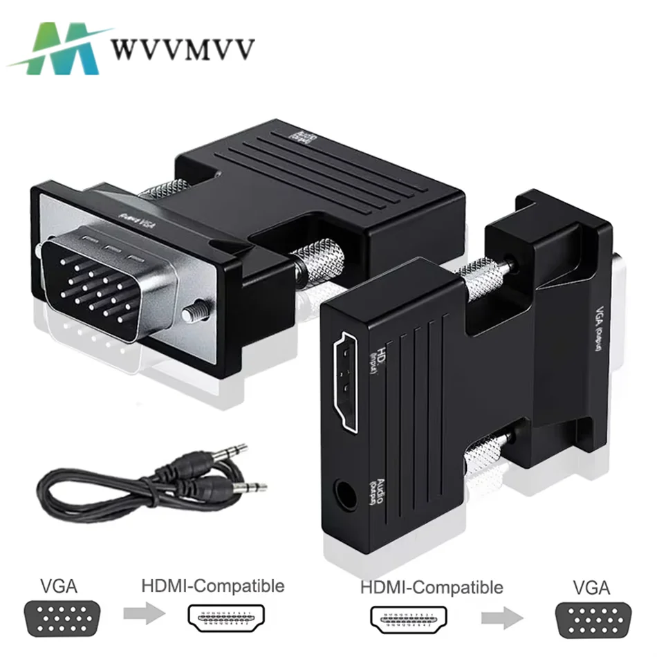 

HD 1080P HDMI-compatible to VGA Adapter with 3.5mm Audio Cable For PC Laptop TV Box Projector VGA to HDMI-compatible Converter