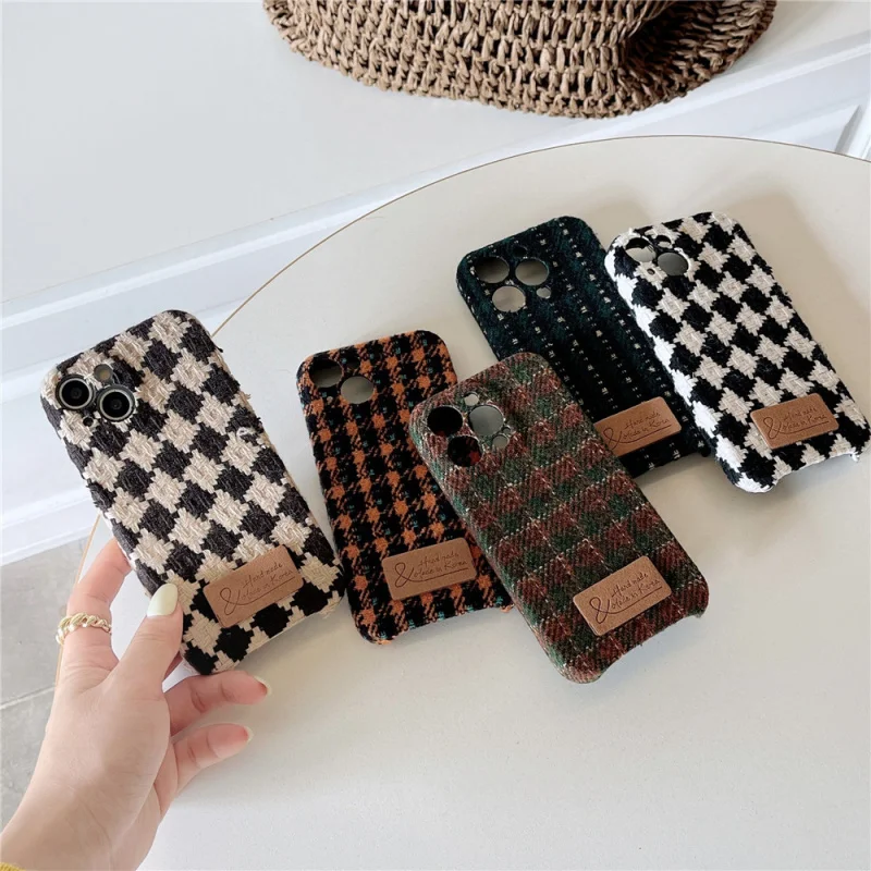 

Velvet Plaid Fine Hole Simple Phone Case Compatible with Apple16/15PRONiche Anti-dropiPhone14/13/12