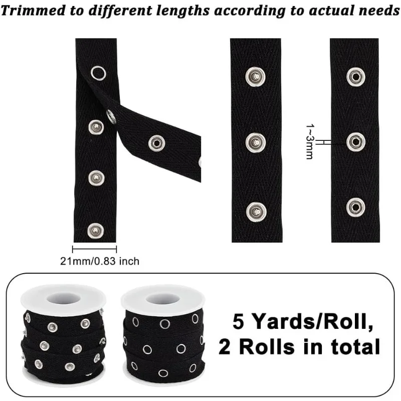 5 yarde nastro per bottoni automatici per cucire nastro a scatto in metallo largo 21mm nastro per bottoni a pressione nero nastro per bottoni in