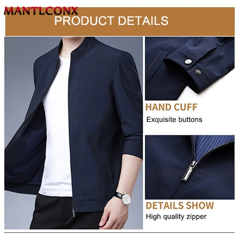 Spring Autumn Casual Men\'s Jacket Stand Collar Zip Up Jacket Coat Luxury Social Jackets for Men Office Dress Coat Outerwear 3XL