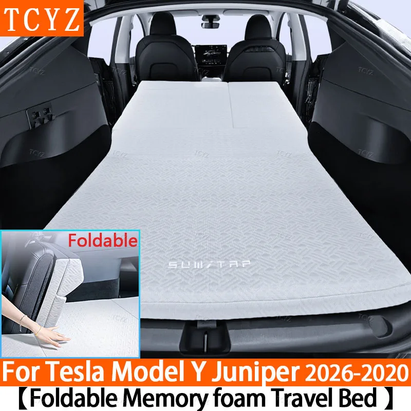 Ice Silk Half Fold Mattres for Tesla Model Y Juniper 2025 2026 2020-2024 Memory Foam Bed Pad Foldable for Sitting Camping Travel
