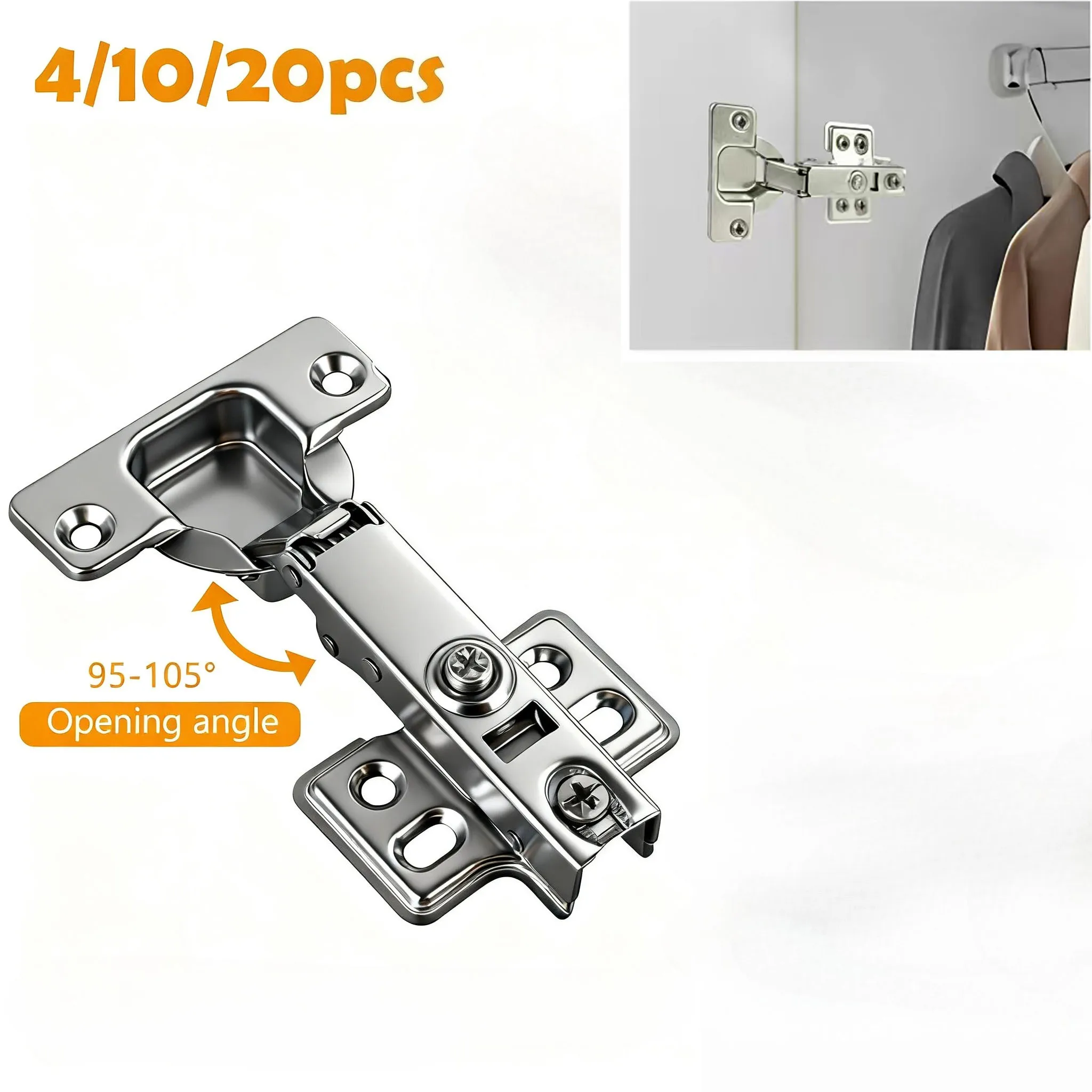 4-20Pcs Stainless Steel Cabinet Door Hinges Hydraulic Damper Buffer Soft Close Quiet Wardrobe Door Concealed Hinges with Screws